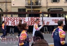 Striscione della sud al passaggio della fiamma olimpica. Una vetrina nazionale per la protesta